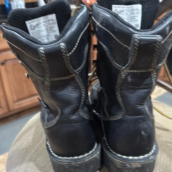 Danner Black Leather Boots with Tan Laces Quarry USA 8in steel toe Goretex 8EE - Picture 11 of 14